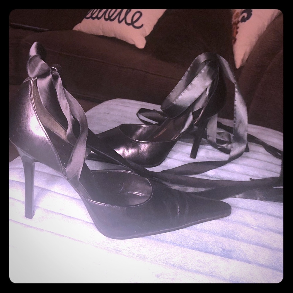 Black Leather Ballerina style Stilleto